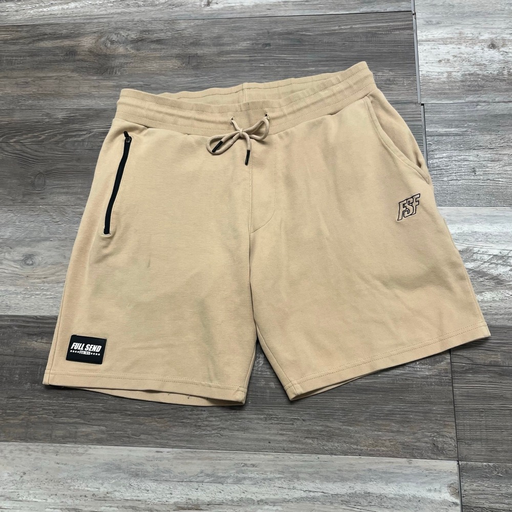 Full Send Shorts Fitness Brown Mens 34" Plain Athletic Exercise Activewear Sweat